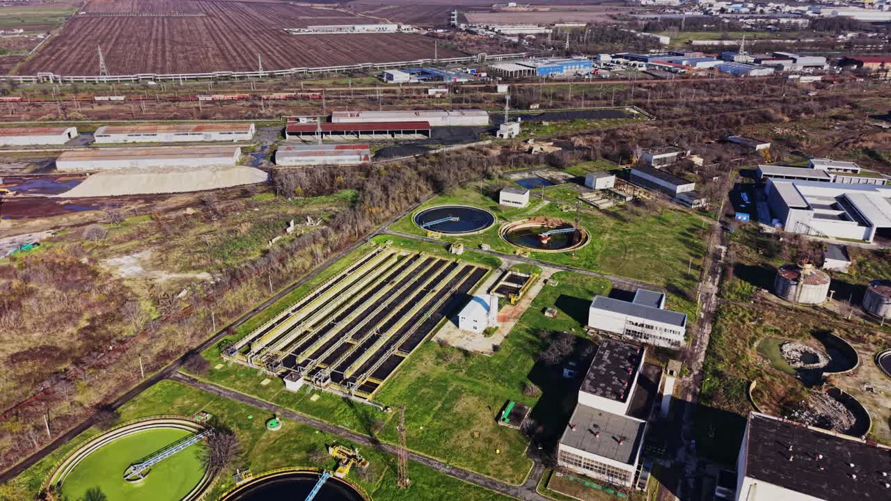 Water treatment facility located in rural area with fields nearby