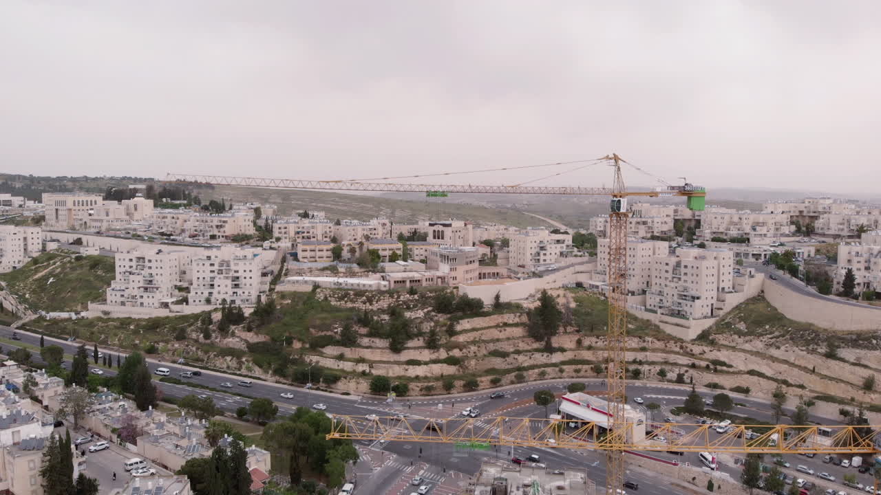 Jerusalem construction site and cranes Aerial view