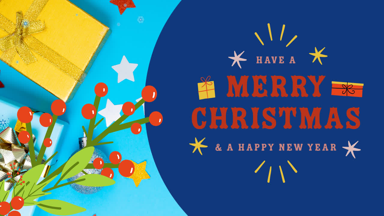 animación de texto de feliz navidad sobre regalos