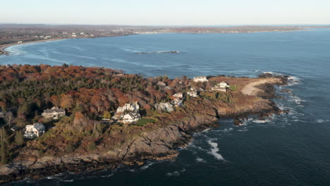 stunning wide angle aerial shot of prouts neck in scarborough, maine