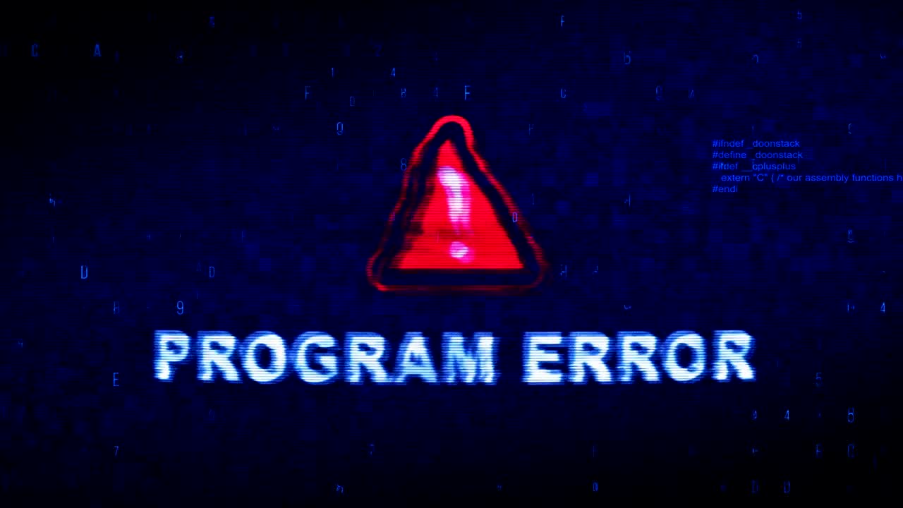 Program Error Text Digital Noise Twitch Glitch Distortion Effect Error Animation.