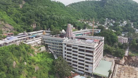 aerial view of the famous temple near the krishna river in vijayawada hill.