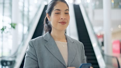 business woman, phone and smile portrait