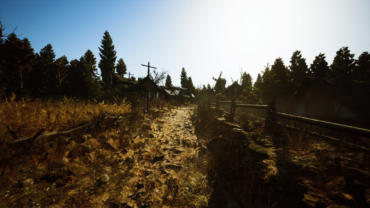 Radiant road featuring cinematic shadows and textured gravel details