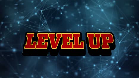 Animation-of-level-up-text-over-connections-with-lights-background