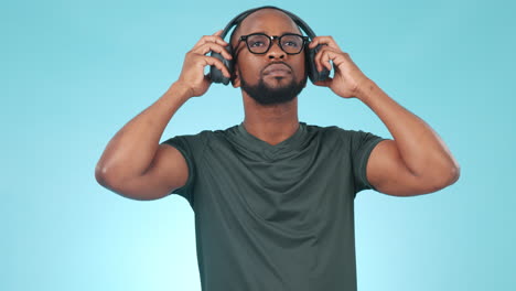 music, headphones and happy black man dance
