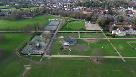 overhead shot of reigate priory park's tennis and playground areas