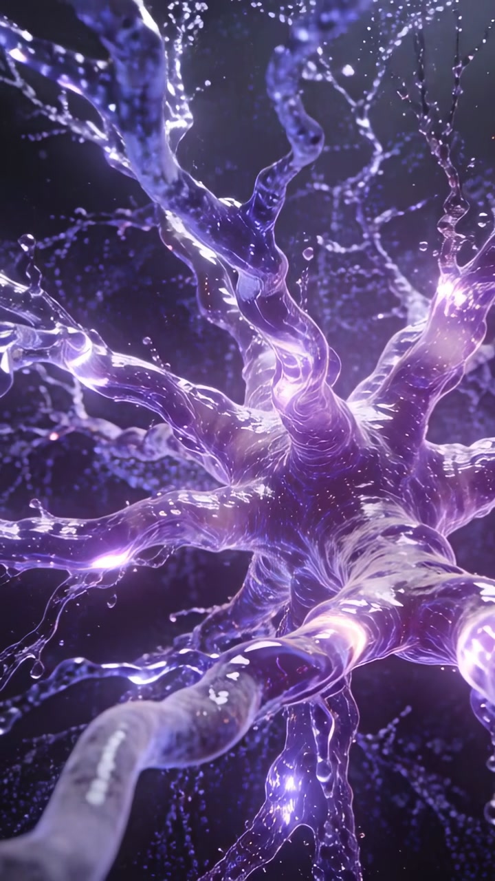 Vertical video: Pulling back cam showing glowing purple node pulsing, ejecting arms into dark void