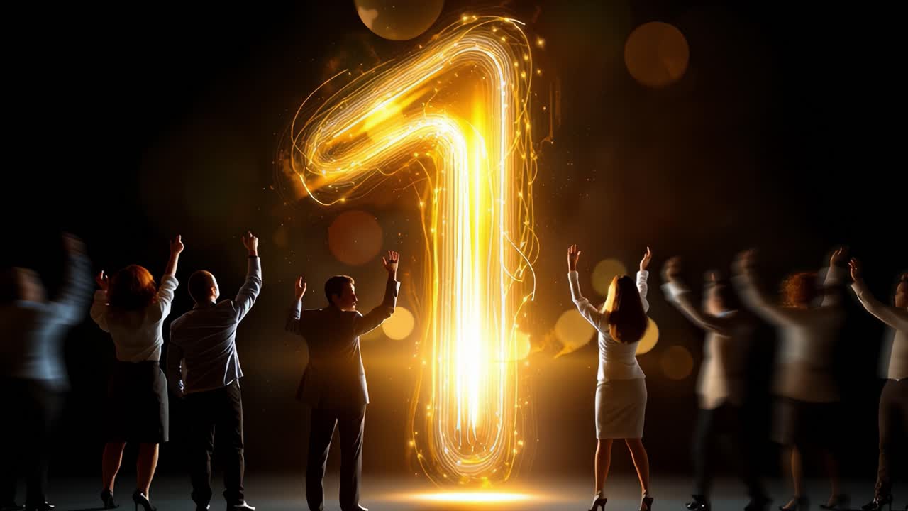 A Vibrant Celebration of Growth and Milestones: Witness the Transition from the Golden Number One to the Dynamic Number Eight Amidst Joyful Choreographed Gestures and Illuminating Lights