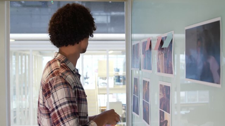 Young man working in a creative office