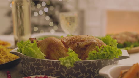 traditional delicious food on christmas dinner table