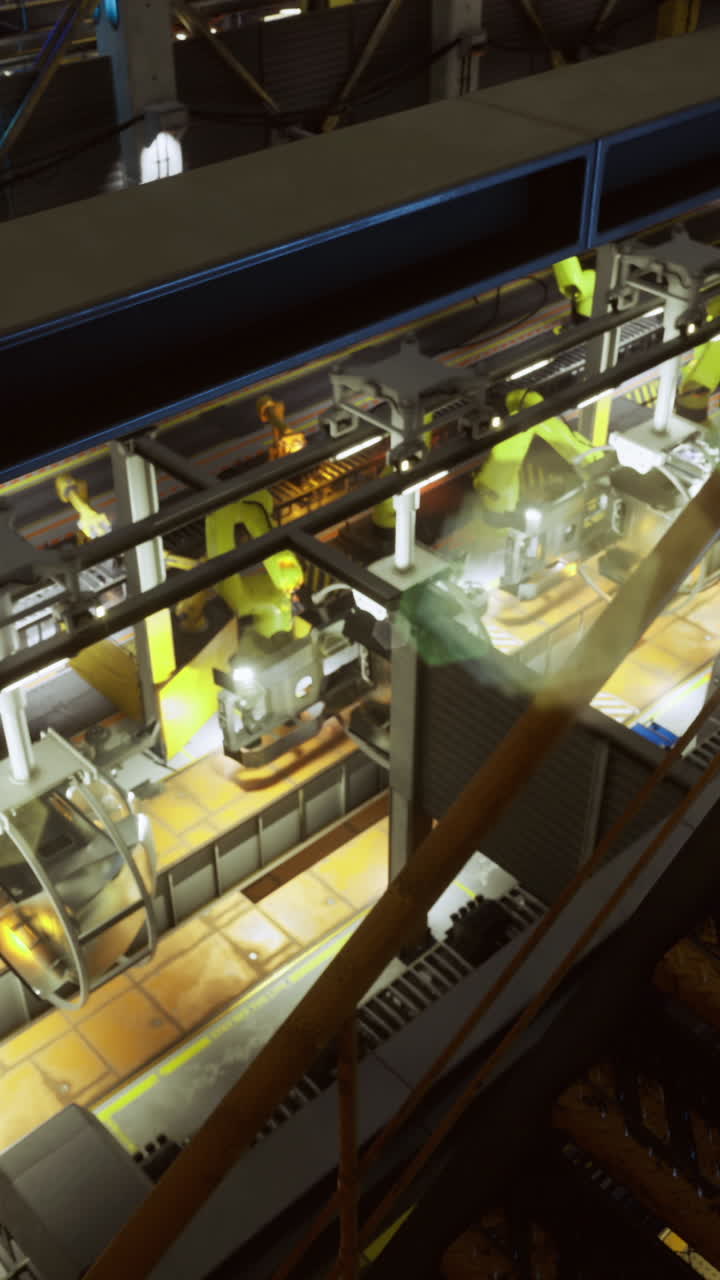 Nighttime industrial machinery runs on the production line