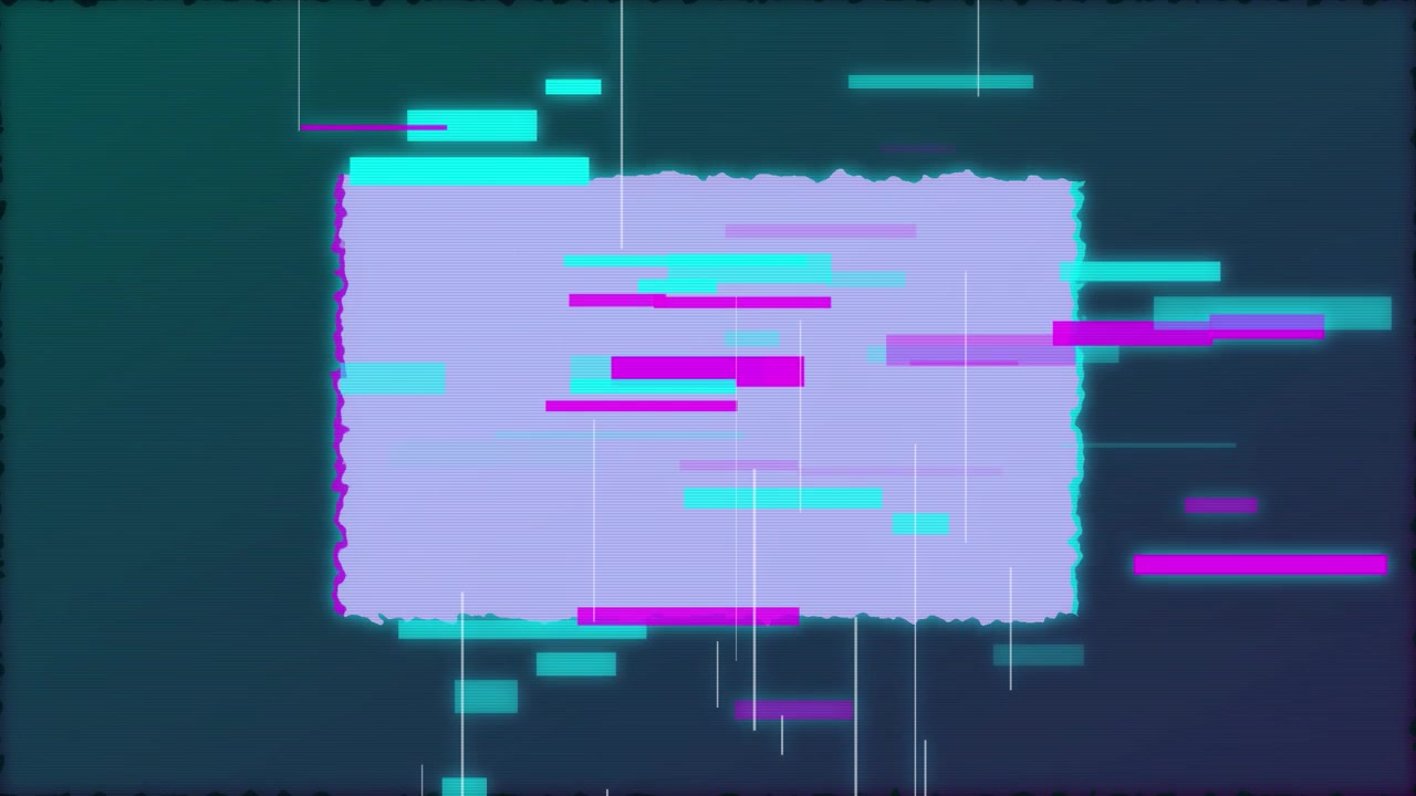Abstract Digital Glitch Background with Neon Rectangular Frame