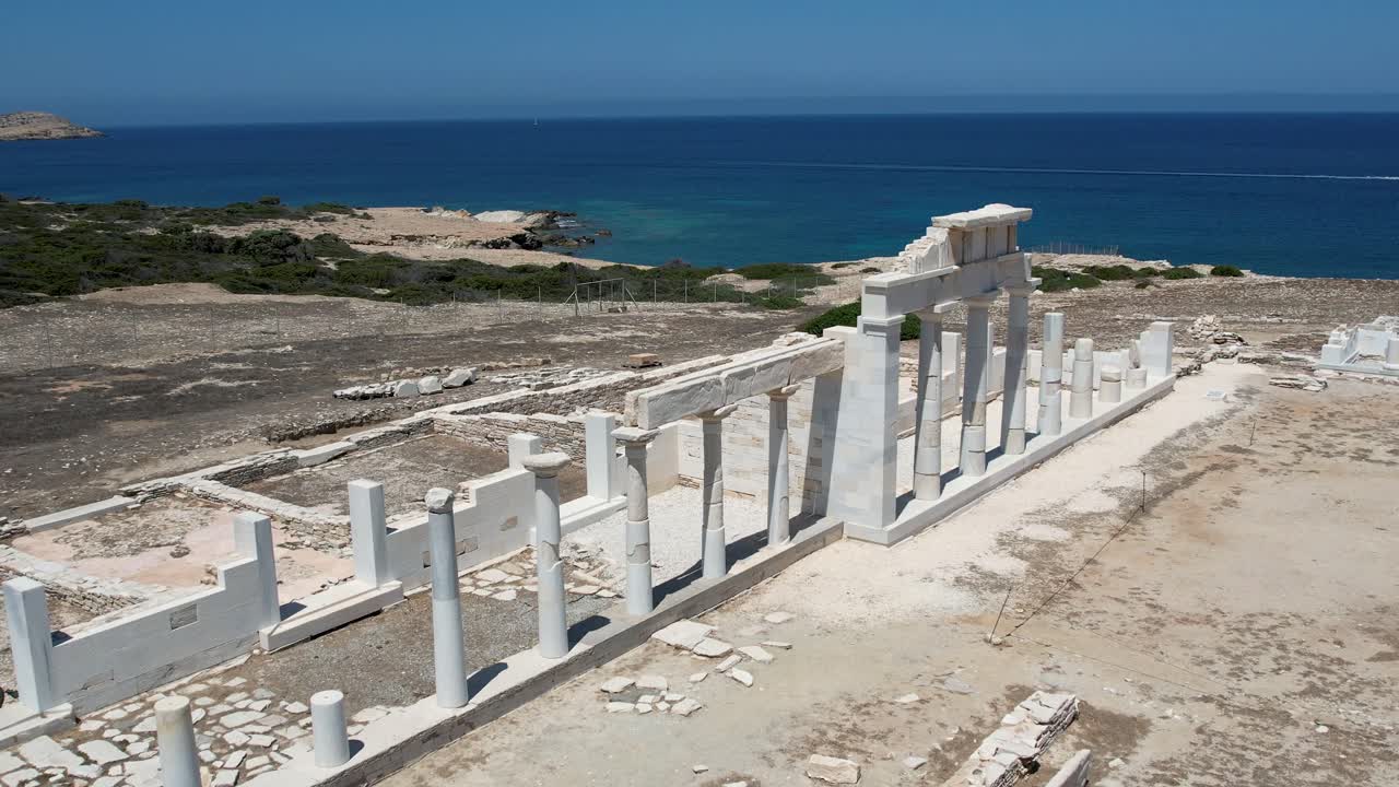 Aerial views from over the ancient Greek Ruins on the Island of Despotiko