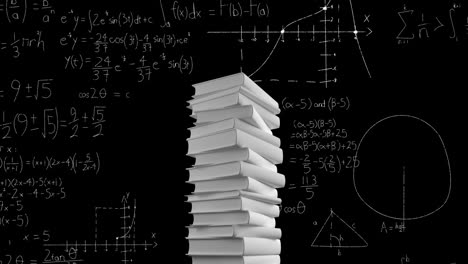 pile of books and mathematical equations and graphs