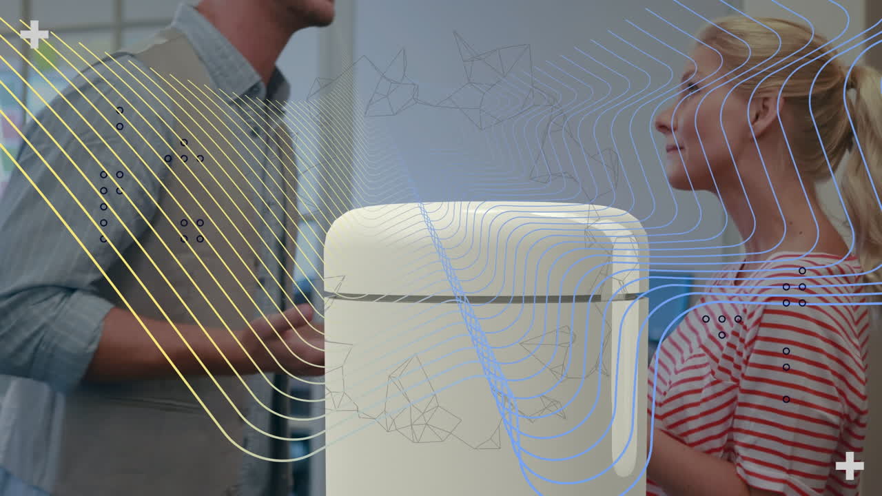 Animation of lines and network of connections over studding people