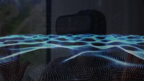 animation of waves of binary coding over person wearing vr headset