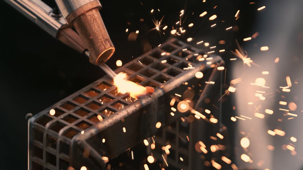 Laser welding machine. Shot on super slow motion camera 1000 fps. Laser welding is shown in close-up