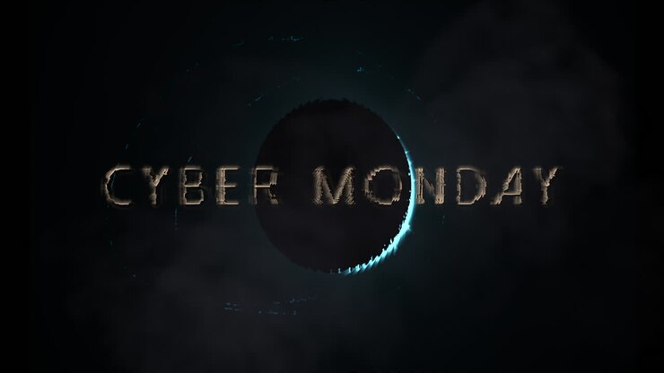 cybermontag mit großem planeten und licht in der galaxie