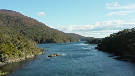 Beagle Channel Strait In Tierra del Fuego, Around Cape Horn On The Southernmost Tip Of South America. Aerial Drone Shot