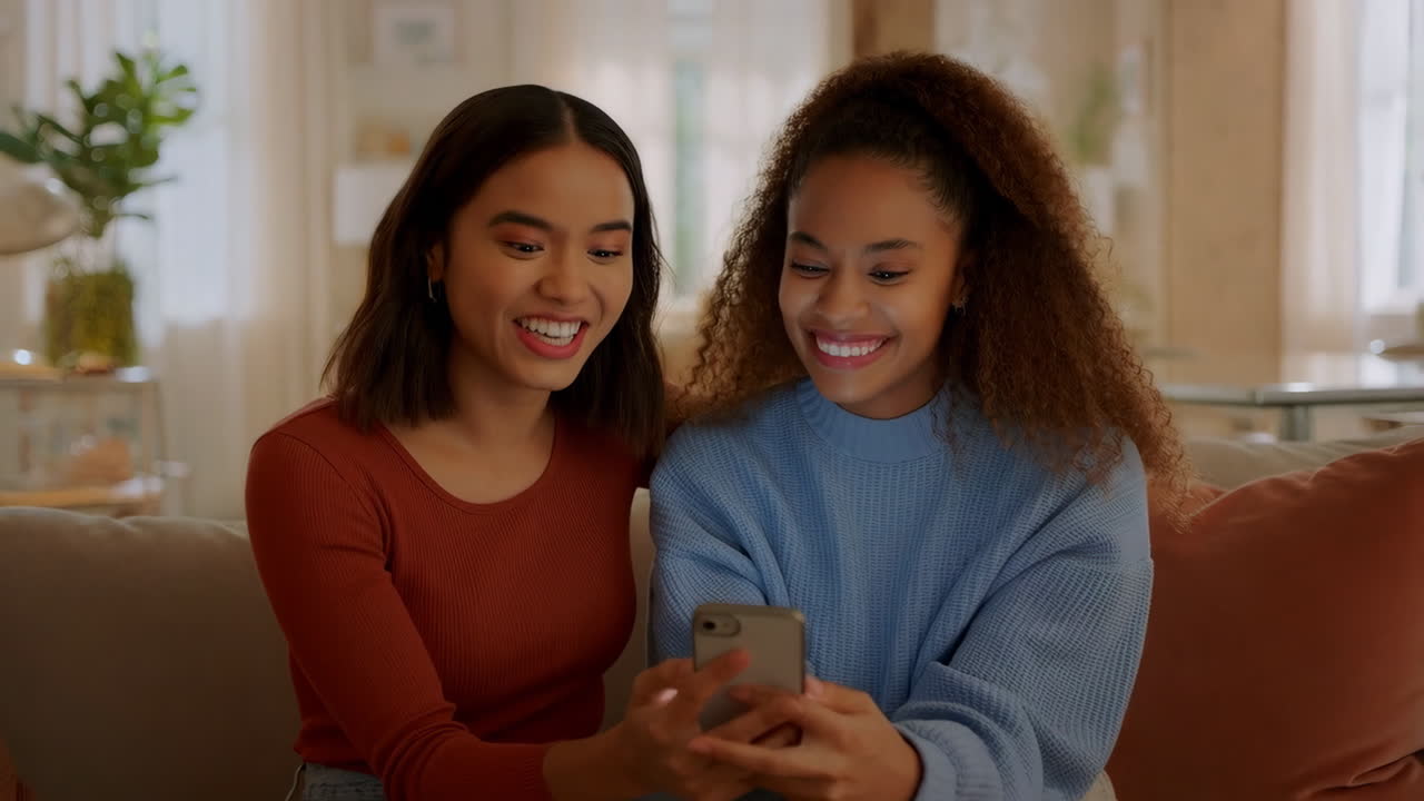 Friends Sharing Moments and Reactions on a Smartphone