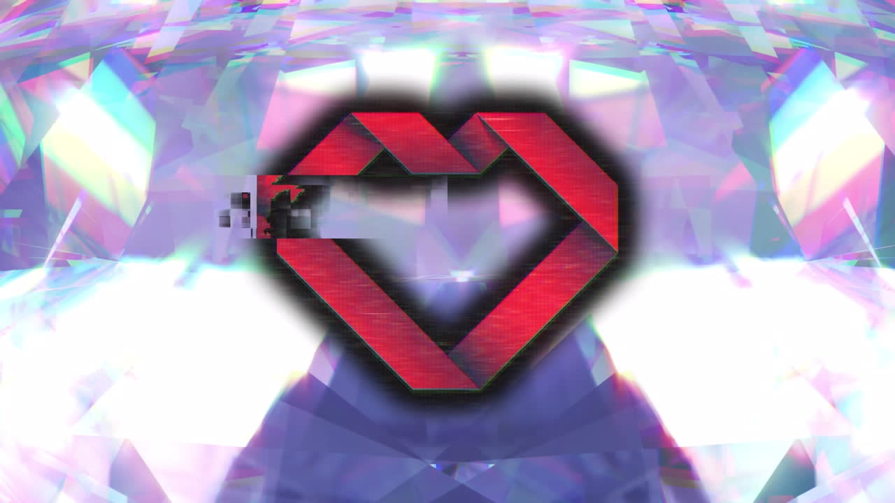 animación del corazón con interferencia sobre los cristales brillantes.