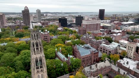 aerial high above yale university in new haven connecticut