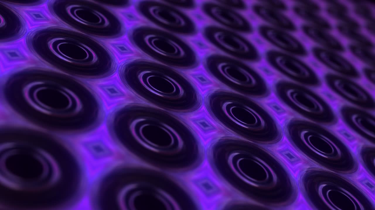 Abstract LED Panel Wall Purple Chrome Background with Circles Animation. 4K 3D seamless loop round tiles. Futuristic abstraction. Seamless geometric pattern motion background video transition template