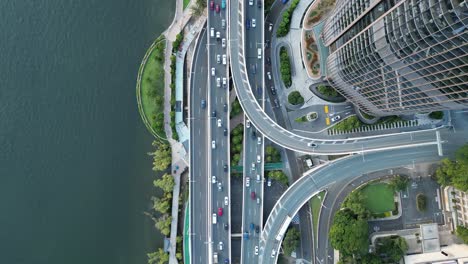 top down drone shot from above brisbane expressway motorway