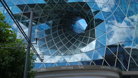 modern glass design of myzeil shopping mall facade at frankfurt main in germany