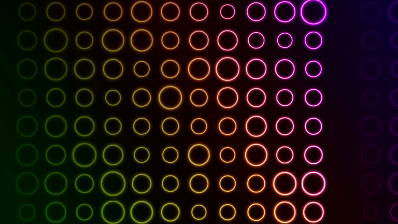 Bright background of neon geometric circles video animation