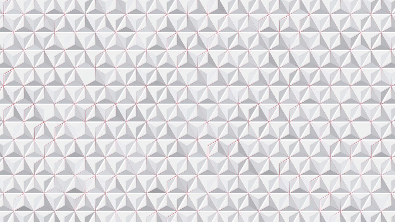 White and red pyramid 3D pattern background. Abstract geometric triangle texture design. Loop animation.