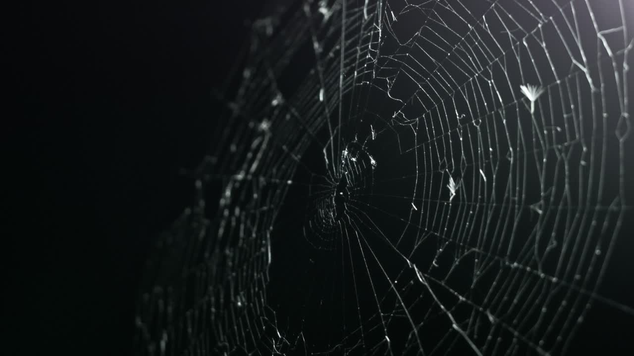 Stark contrast illuminates this spooky spider web as it wavers in the breeze.