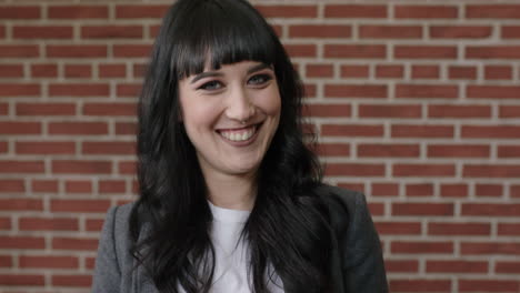 portrait of smiling happy woman trendy gritty independent