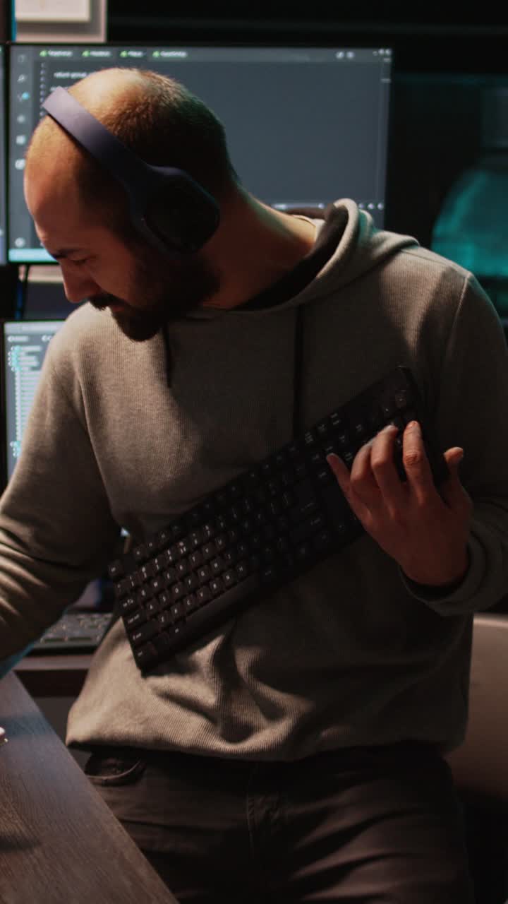 Vertikal video: IT-ingeniør har det sjovt med at spille luftguitar om natten