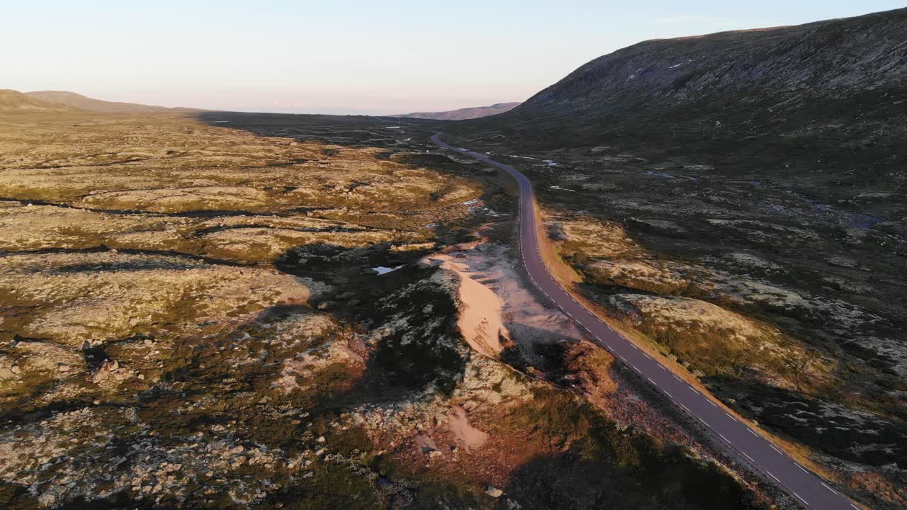 Mountain road in Southern Norway. Drone footage
