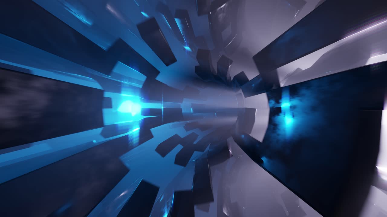 3D animated background of abstract seamless loop sci-fi tunnel with light effects