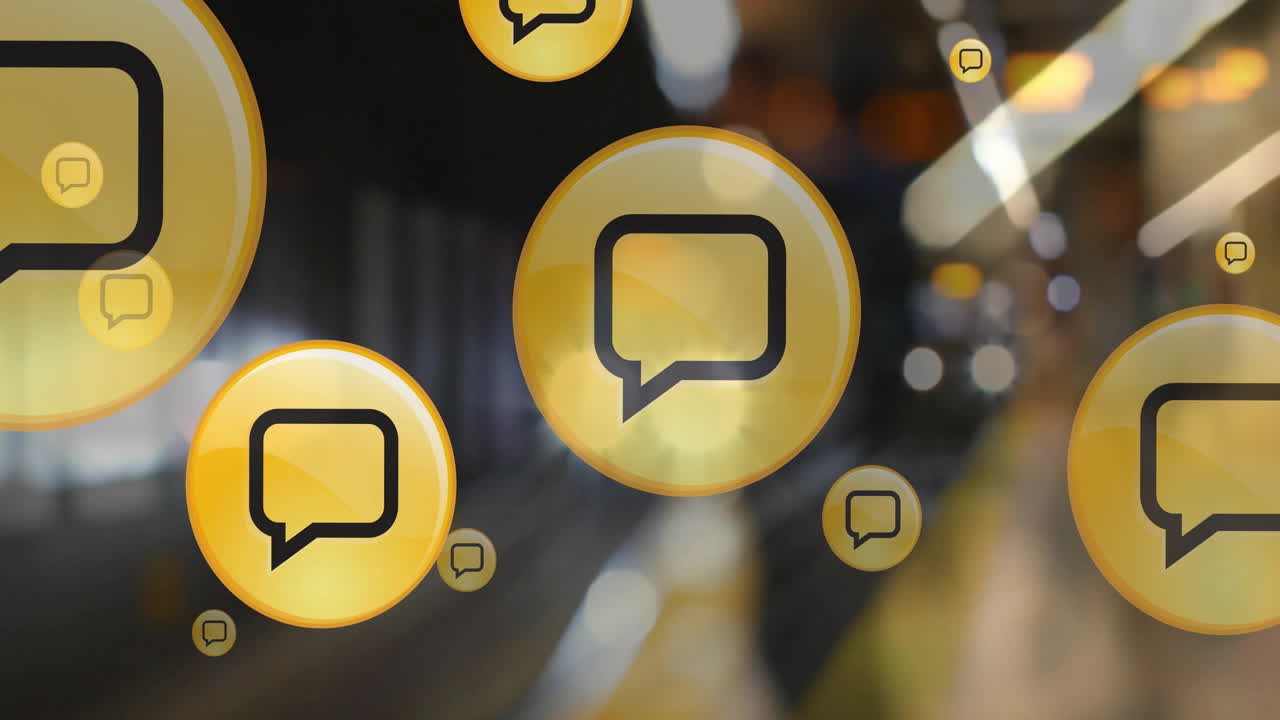 animación de burbuja de habla en círculos sobre el tren borroso que llega a la estación de metro