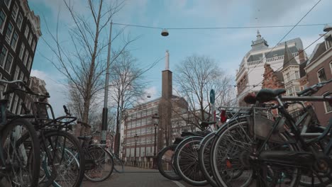 amsterdam cityscape with bicycles and buildings
