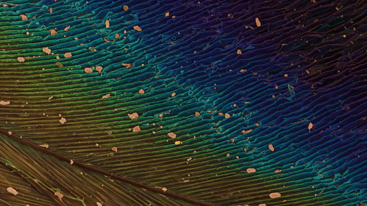 A Close-Up Exploration of Iridescent Patterns and Textures Presenting the Vibrant Color Spectrum of Natural Surfaces Under High Magnification