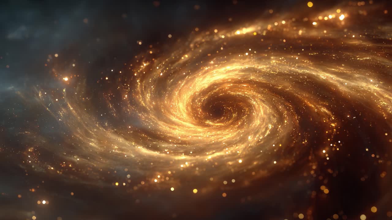 A Stunning Celestial Display of a Spiraling Galaxy, Radiating Golden Stars and Cosmic Light in a Cosmic Dance of Matter and Energy, Captured in Vivid Detail