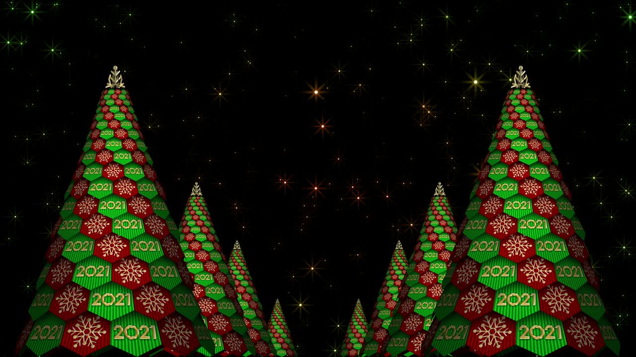 Rotation of abstract Christmas trees. 2021 year.