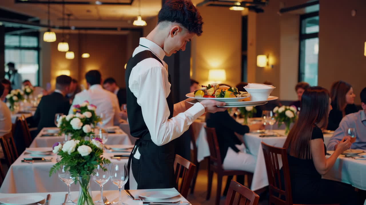 Waiter Serving Food in a Restaurant