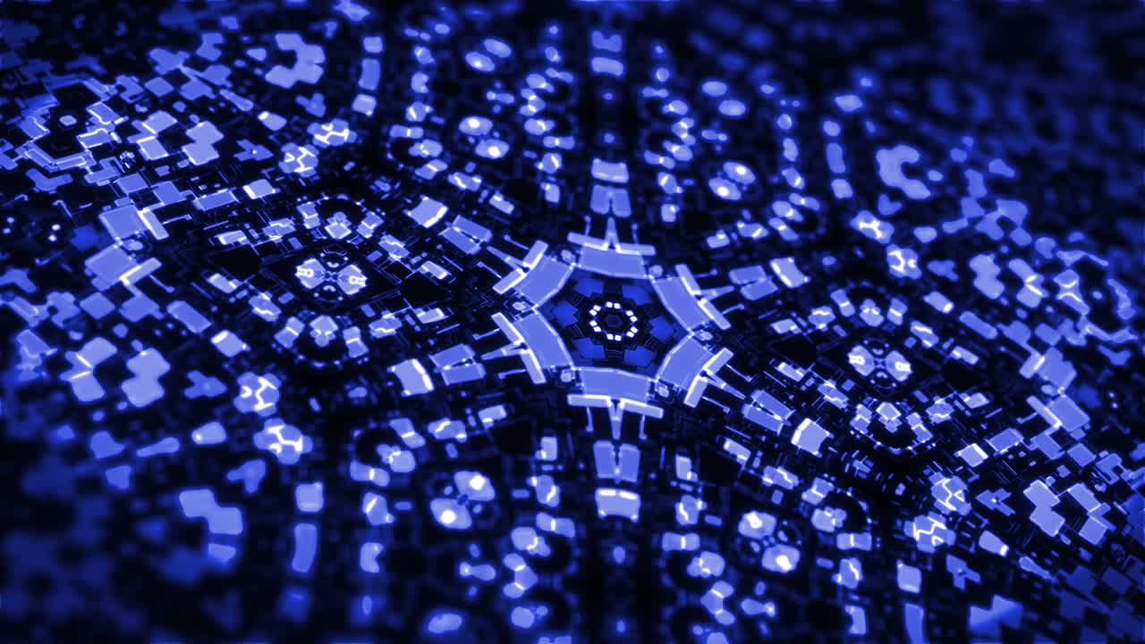 4k fondo de bucle oscuro con mecanismo simétrico abstracto y luz de neón, dof. ciencia ficción cyberpunk bg para espectáculos o eventos, exposiciones, festivales o conciertos, bucle vj para clubes nocturnos