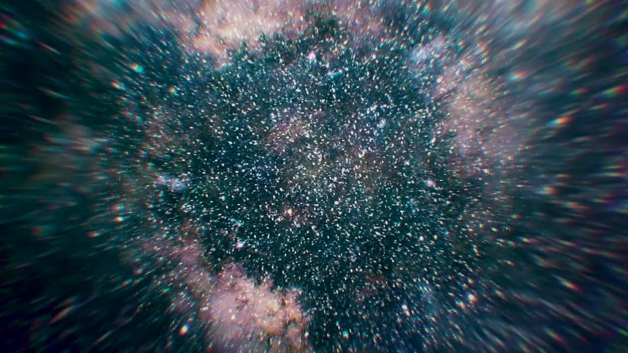 espacio fondo oscuro con partículas voladoras, bucle sin costuras. animación. espacio polvo azul con estrellas en fondo negro, concepto de galaxia sin fin