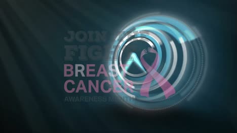 Animation-of-join-the-fight-breast-cancer-text-with-pink-ribbon-over-clock-ticking