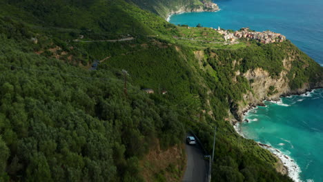 car traveling towards corniglia, cinque terre, italy