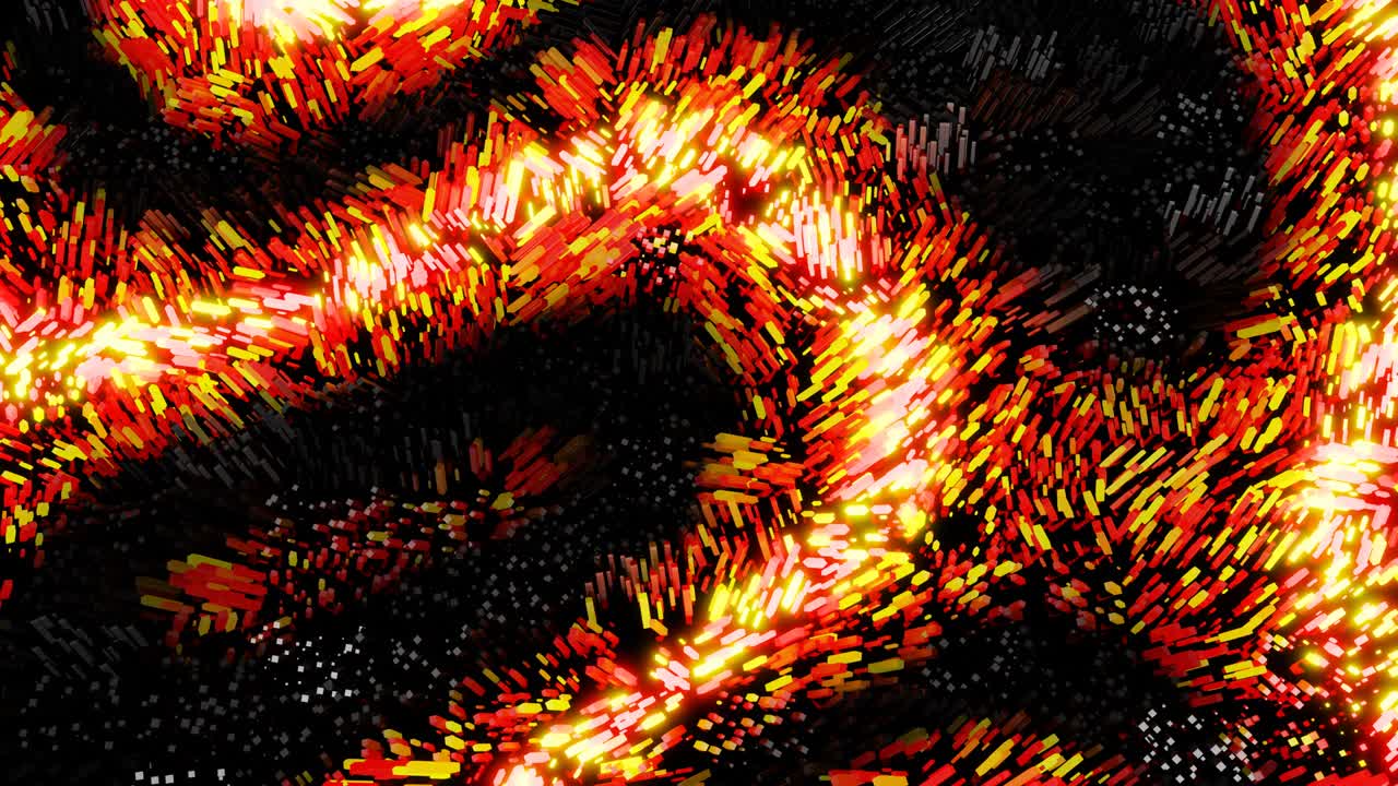 Waves of orange color runs along glow blocks form a beautiful pattern on waving surface like garland. 4k abstract looped bg, sway sticks like coral. Abstract gradient pattern. Vj loop motion