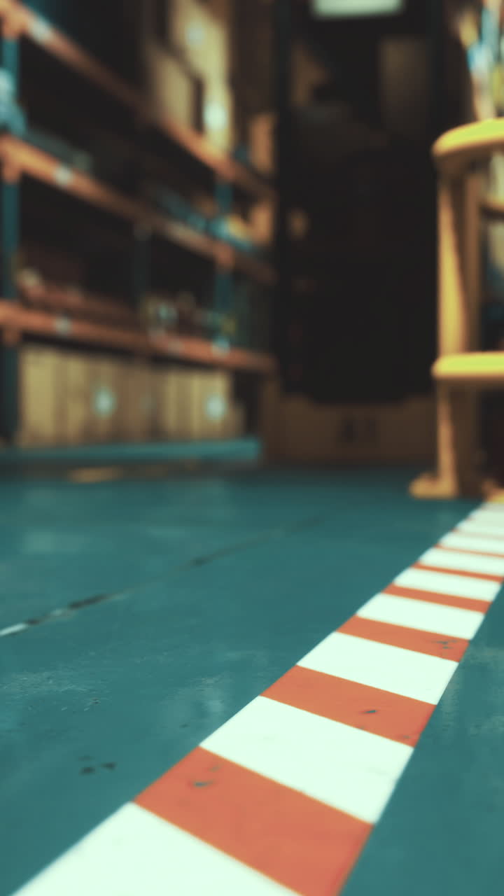 Warehouse pathway marked for safety in busy logistics center operations