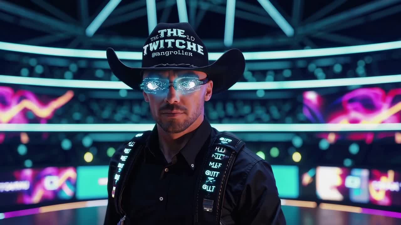 Twitch Streamer in Cowboy Hat and LED Glasses